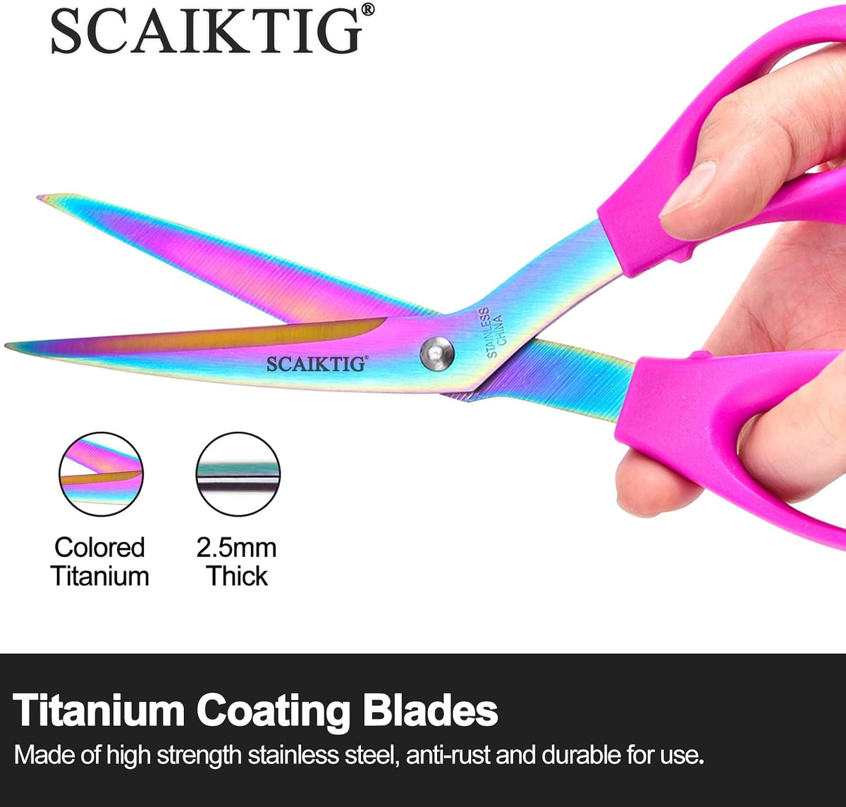 8.5“ Bent Fabric Scissors All Purpose Sharp Heavy Duty, Bent Shears for Sewing Crafting Cutting Clothes, Felt, Leather, Paper Supplies, Pink Handle, Titanium Coating Blades, 2-Pack