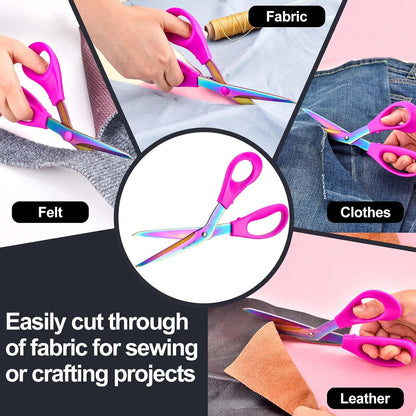 8.5“ Bent Fabric Scissors All Purpose Sharp Heavy Duty, Bent Shears for Sewing Crafting Cutting Clothes, Felt, Leather, Paper Supplies, Pink Handle, Titanium Coating Blades, 2-Pack