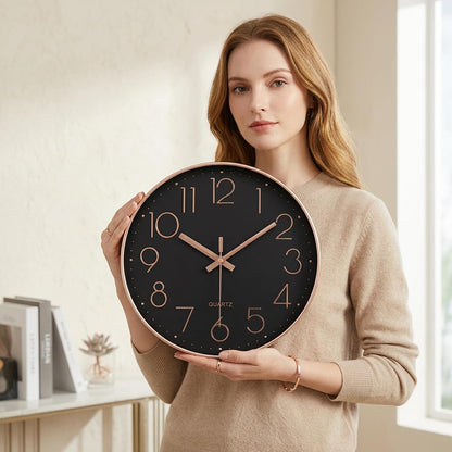 Rose Gold Wall Clock for Grils Womens Silent Non-Ticking Clock Decorative for Bedroom Office