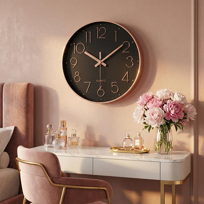Rose Gold Wall Clock for Grils Womens Silent Non-Ticking Clock Decorative for Bedroom Office