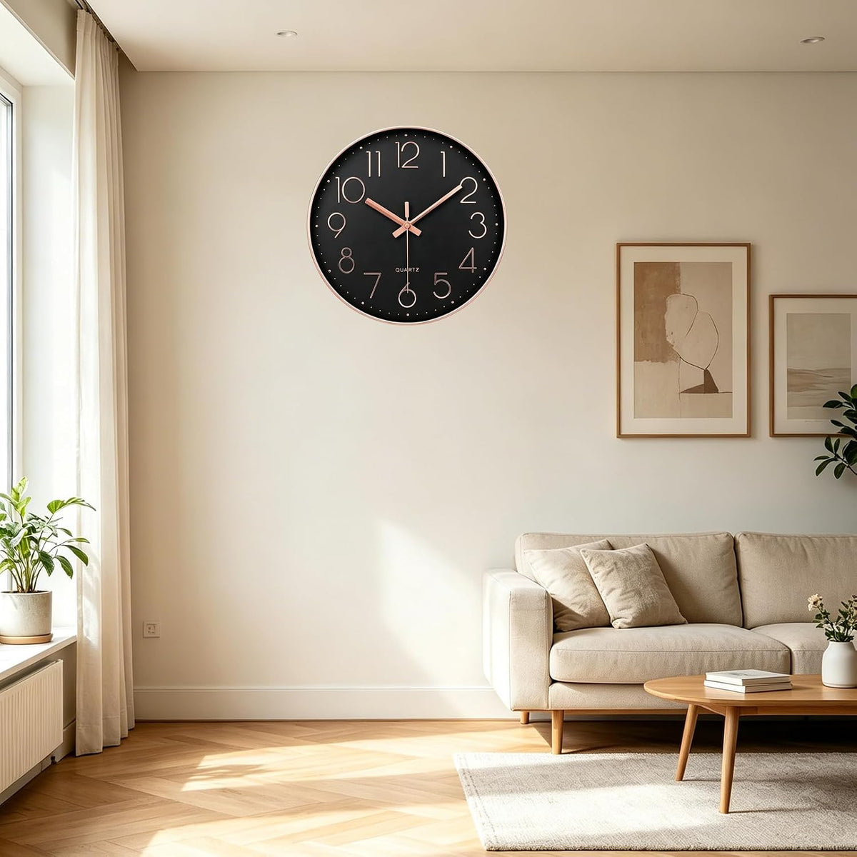 Rose Gold Wall Clock for Grils Womens Silent Non-Ticking Clock Decorative for Bedroom Office