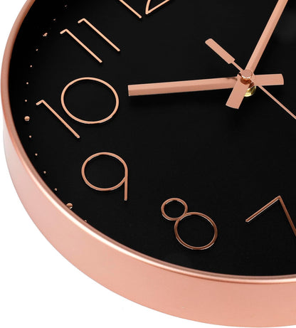 Rose Gold Wall Clock for Grils Womens Silent Non-Ticking Clock Decorative for Bedroom Office