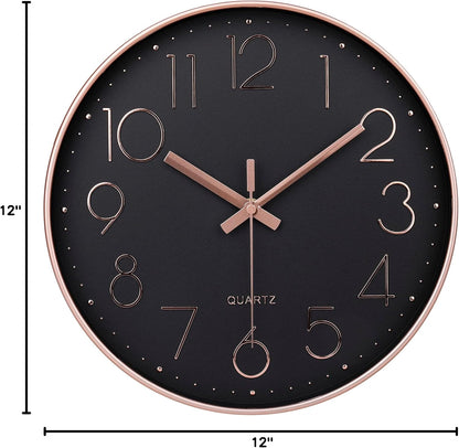 Rose Gold Wall Clock for Grils Womens Silent Non-Ticking Clock Decorative for Bedroom Office