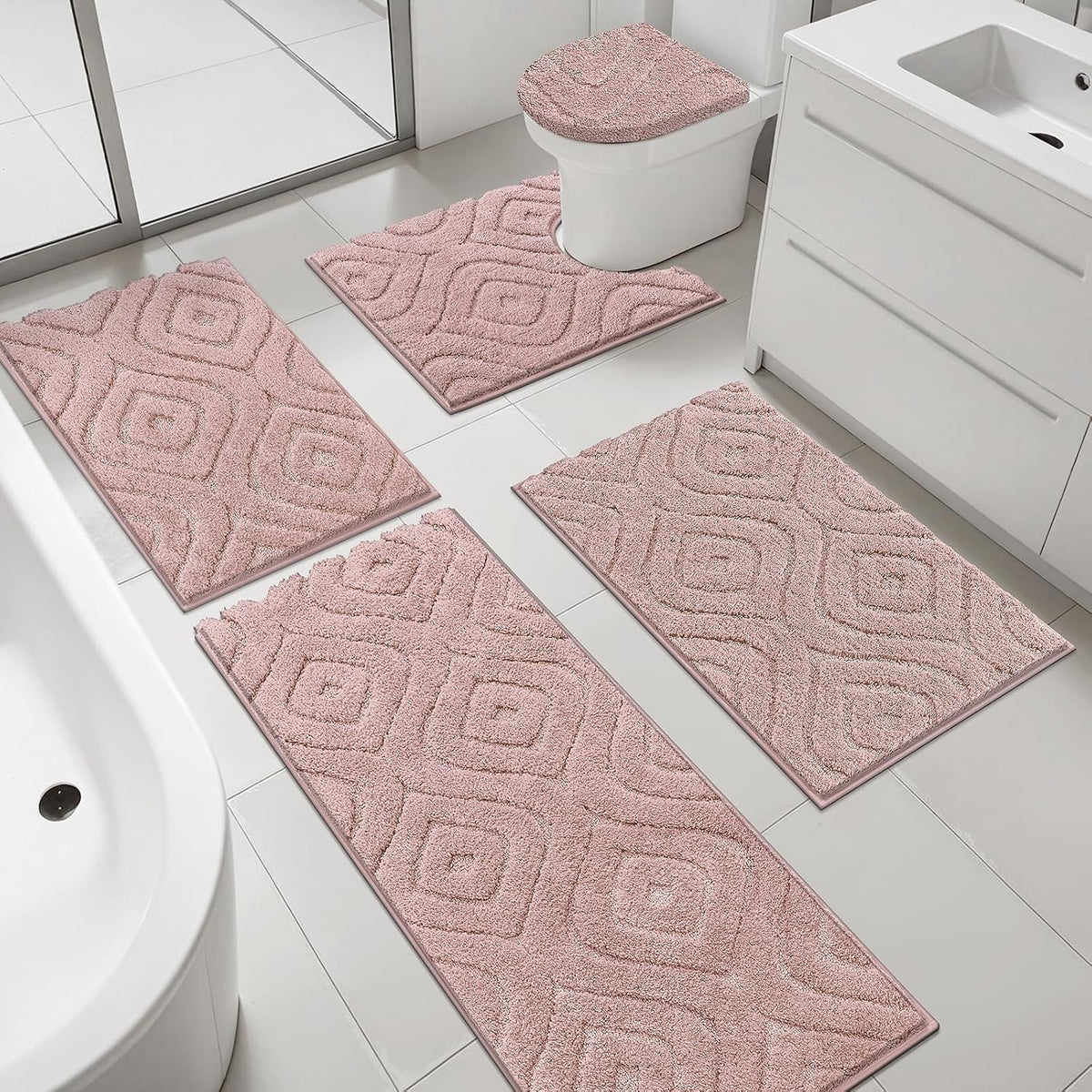 Bathroom Rugs Sets 5 Piece, Non Slip Washable Bath Mat Set