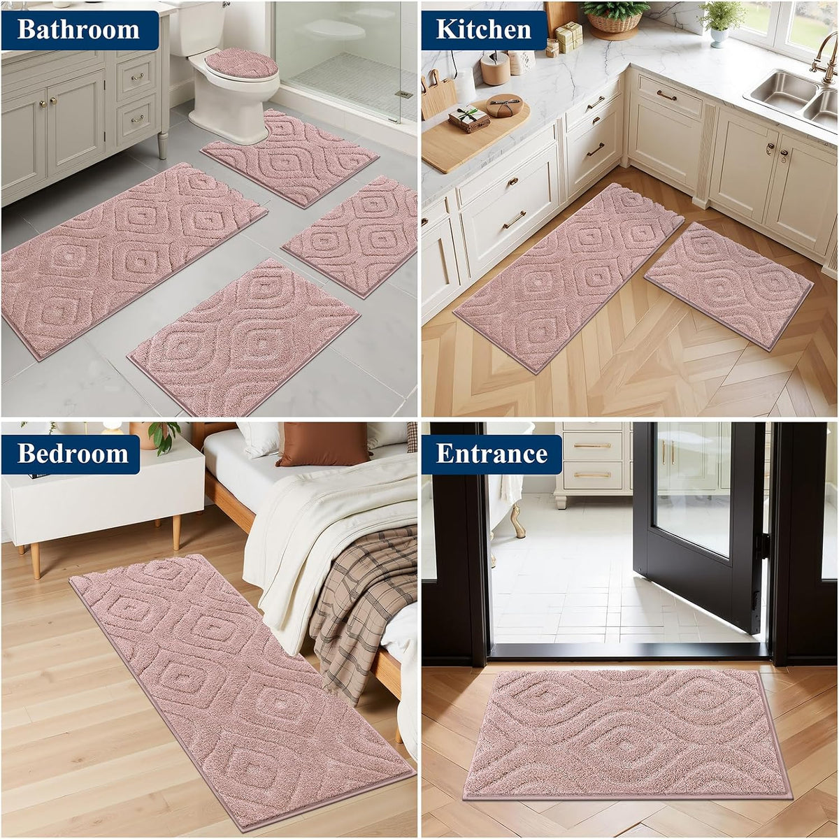 Bathroom Rugs Sets 5 Piece, Non Slip Washable Bath Mat Set