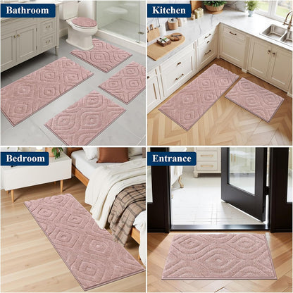 Bathroom Rugs Sets 5 Piece, Non Slip Washable Bath Mat Set
