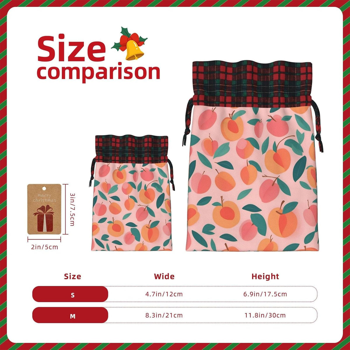 Peach Pattern Seamless 1pcs Christmas Drawstring Tote 4.7x 6.9in,Robust Bag For Gifts And Everyday Used Essentials