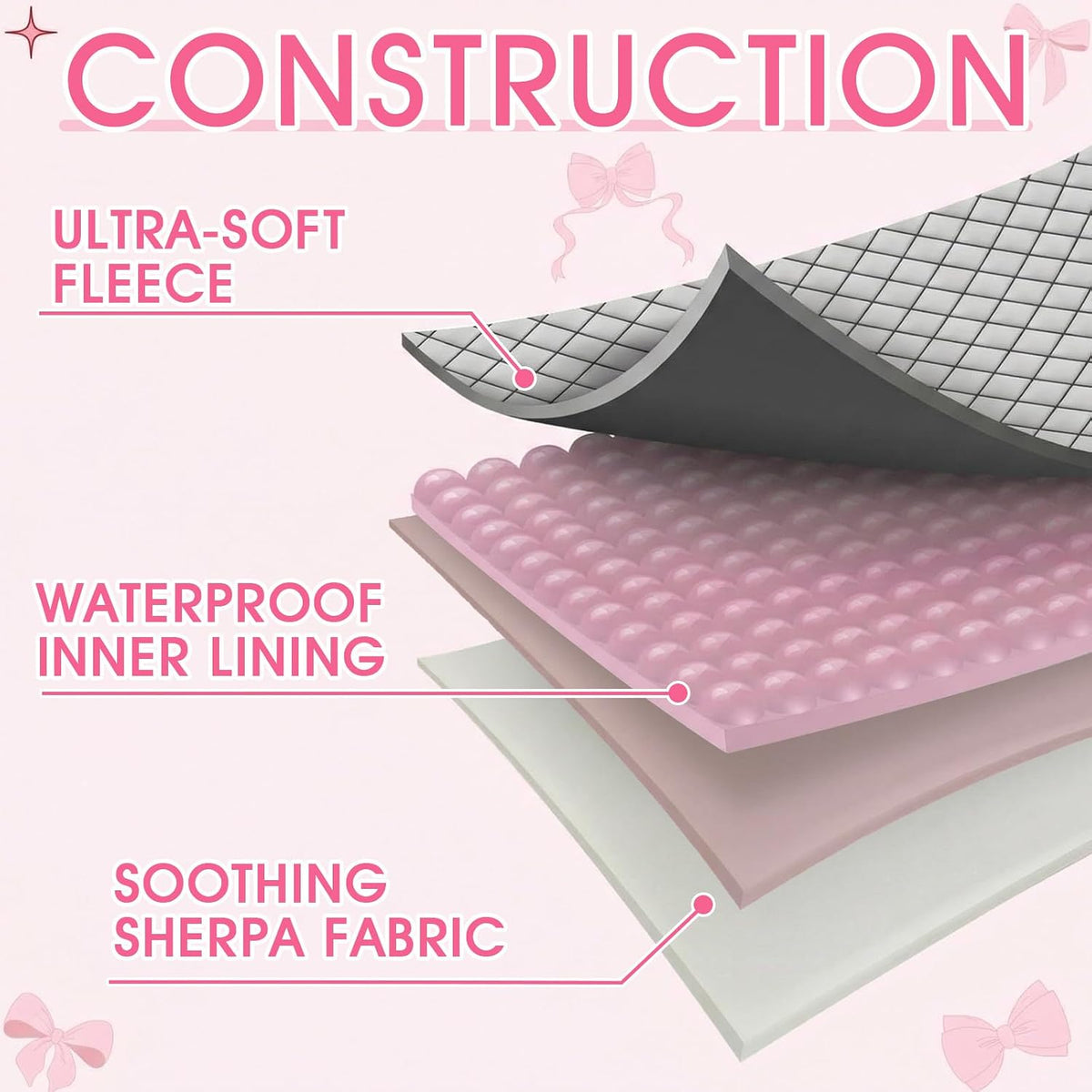 Waterproof Dog Blankets for Small Dogs Cute Pink Bow 40"x28"