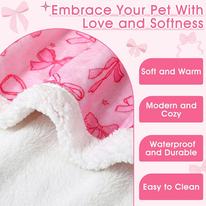 Waterproof Dog Blankets for Small Dogs Cute Pink Bow 40"x28"