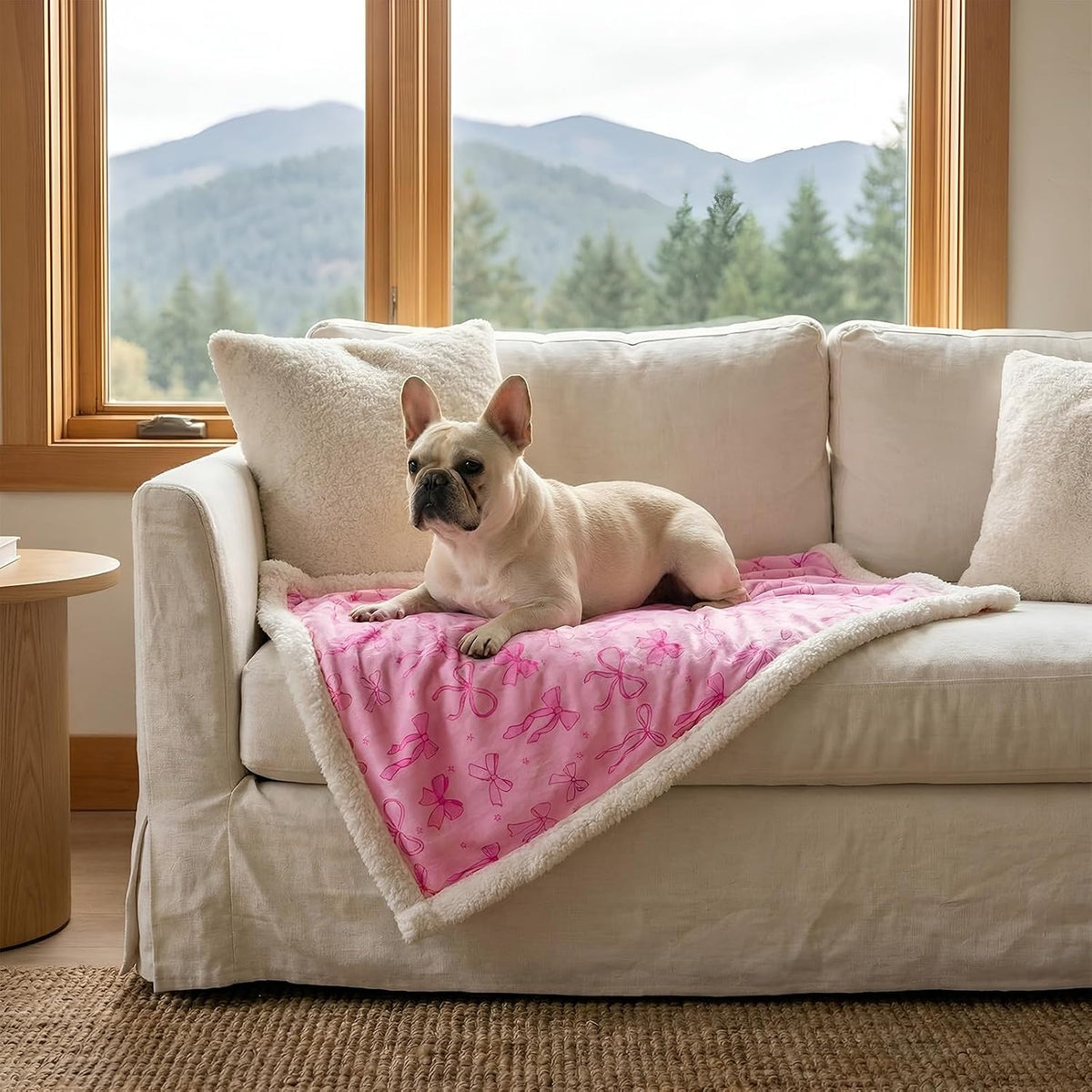 Waterproof Dog Blankets for Small Dogs Cute Pink Bow 40"x28"