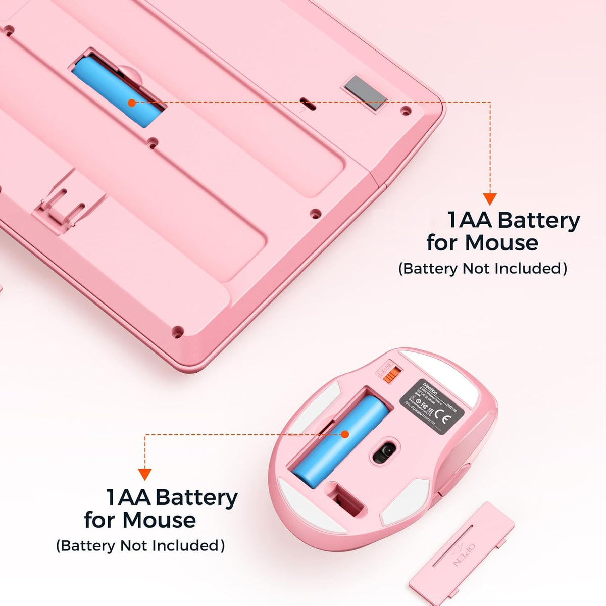 Wireless Keyboard and Mouse Combo, Full-Size with Wrist Rest, Pink