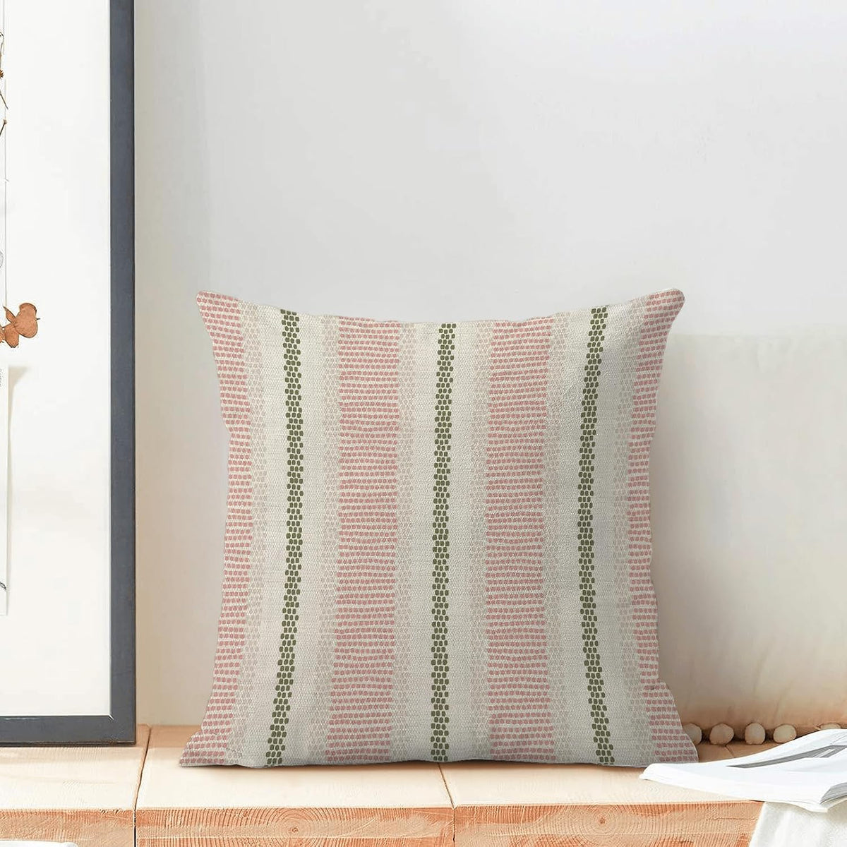 Boho Pillow Covers 18x18 Set of 2 Sage Green Pink Stripe Polka Dot Throw Pillow Covers Outdoor Decoration Modern Abstract Decorative Pillowcase Farmhouse Linen Cushion Case Decor for Couch So