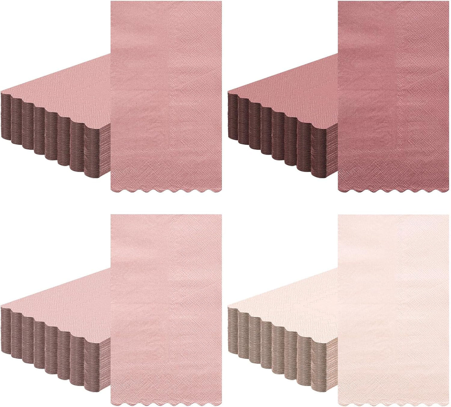 Zhanmai 100 Pack Cocktail Napkins 4.3 x 7.9 Inch Scalloped Napkins Beverage Gradient Color Paper with Scalloped Edges Thick Disposable Luncheon for Party Supplies (Dusty Pink)