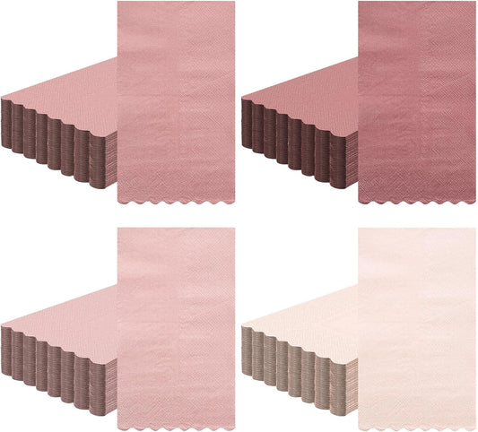 Zhanmai 100 Pack Cocktail Napkins 4.3 x 7.9 Inch Scalloped Napkins Beverage Gradient Color Paper with Scalloped Edges Thick Disposable Luncheon for Party Supplies (Dusty Pink)