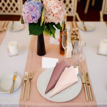 Zhanmai 100 Pack Cocktail Napkins 4.3 x 7.9 Inch Scalloped Napkins Beverage Gradient Color Paper with Scalloped Edges Thick Disposable Luncheon for Party Supplies (Dusty Pink)