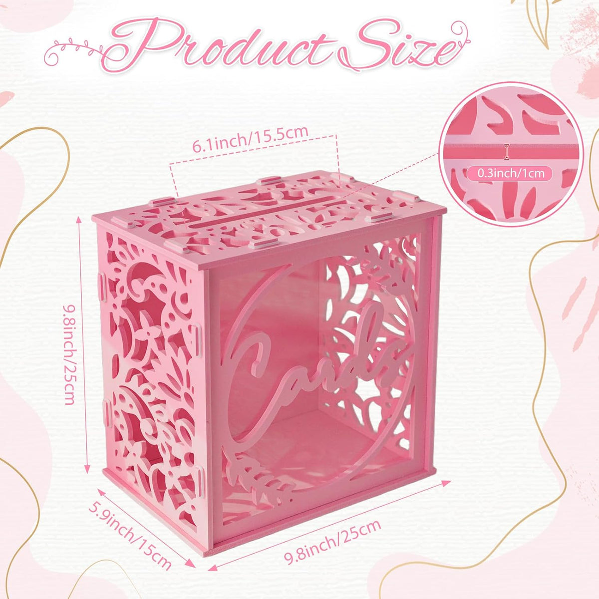 Wedding Card Box with Acrylic Window, Pink Card Box for Party Decorations