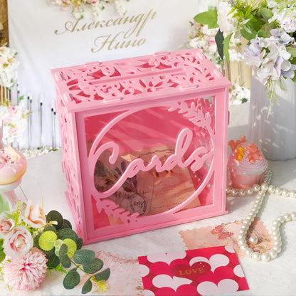 Wedding Card Box with Acrylic Window, Pink Card Box for Party Decorations
