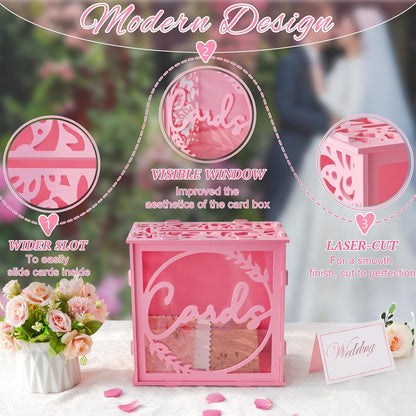 Wedding Card Box with Acrylic Window, Pink Card Box for Party Decorations