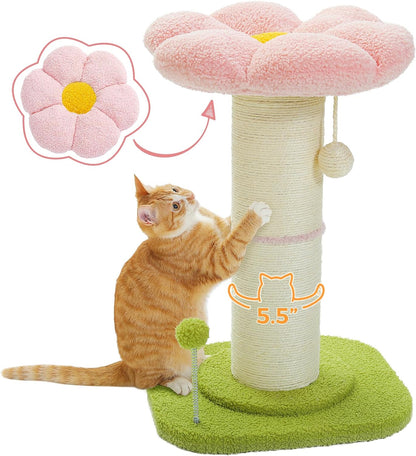 Flower Cat Scratching Post, Super Thick 5.5in Sisal Post, Pink