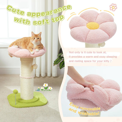 Flower Cat Scratching Post, Super Thick 5.5in Sisal Post, Pink