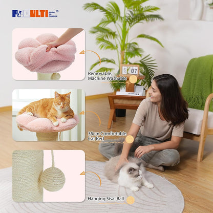 Flower Cat Scratching Post, Super Thick 5.5in Sisal Post, Pink