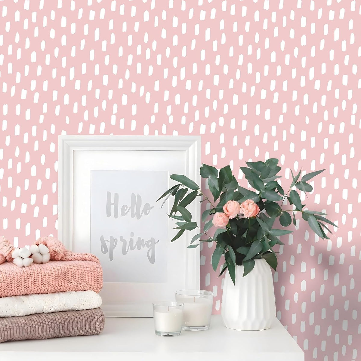 Peel and Stick Wallpaper Pink White Girly Kids Room 17.3in x32.8ft
