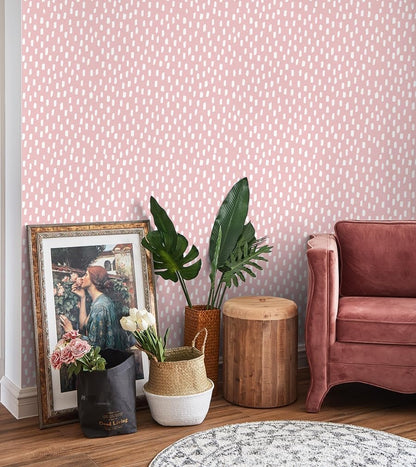 Peel and Stick Wallpaper Pink White Girly Kids Room 17.3in x32.8ft