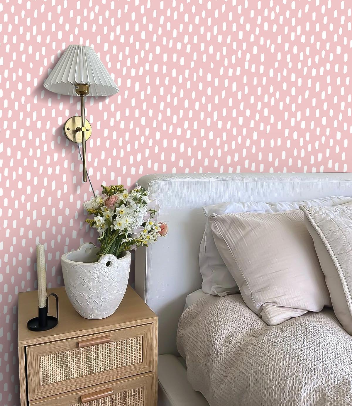 Peel and Stick Wallpaper Pink White Girly Kids Room 17.3in x32.8ft