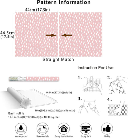 Peel and Stick Wallpaper Pink White Girly Kids Room 17.3in x32.8ft