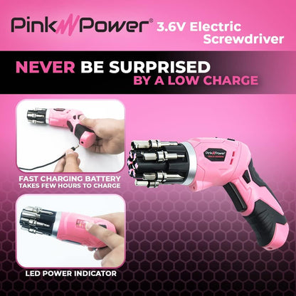 Cordless Electric Screwdriver Set 3.6V Rechargeable Women Level