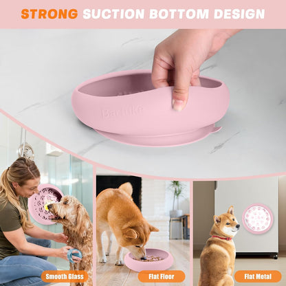 Silicone Dog Lick Bowl, Slow Feeder Dog Bowls with Strong Suction, Pink