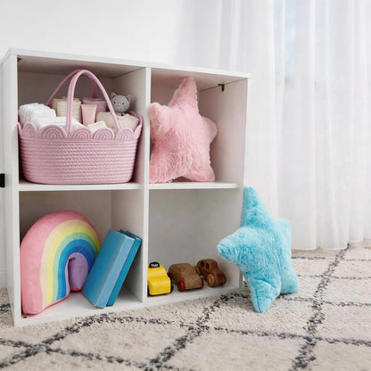 Pink Diaper Caddy Organizer for Nursery Storage Bin, Scalloped Edge Cotton Rope Basket with Removable Divider, Portable Changing Table Holder for Newborn Essentials and Shower Gifts