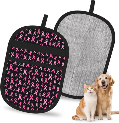 Breast Cancer Awareness Pink Ribbon Pet Hair Removal Glove Dogs Hair Remover Glove Cats Fur Removal Tool with Hanging Loop for Couch 6.7X9.5 in