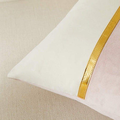 2 Packs Decorative Throw Pillow Covers 18x18 Inch for Living Room Couch Bedroom, Blush Pink and White Velvet Patchwork with Gold Leather, Luxury Modern Home Decor Cute Cushion Case 45x45 cm