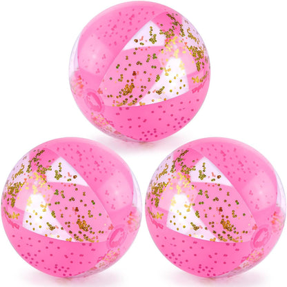 16 Inch Glitter Beach Ball, 3 Pcs, Pink