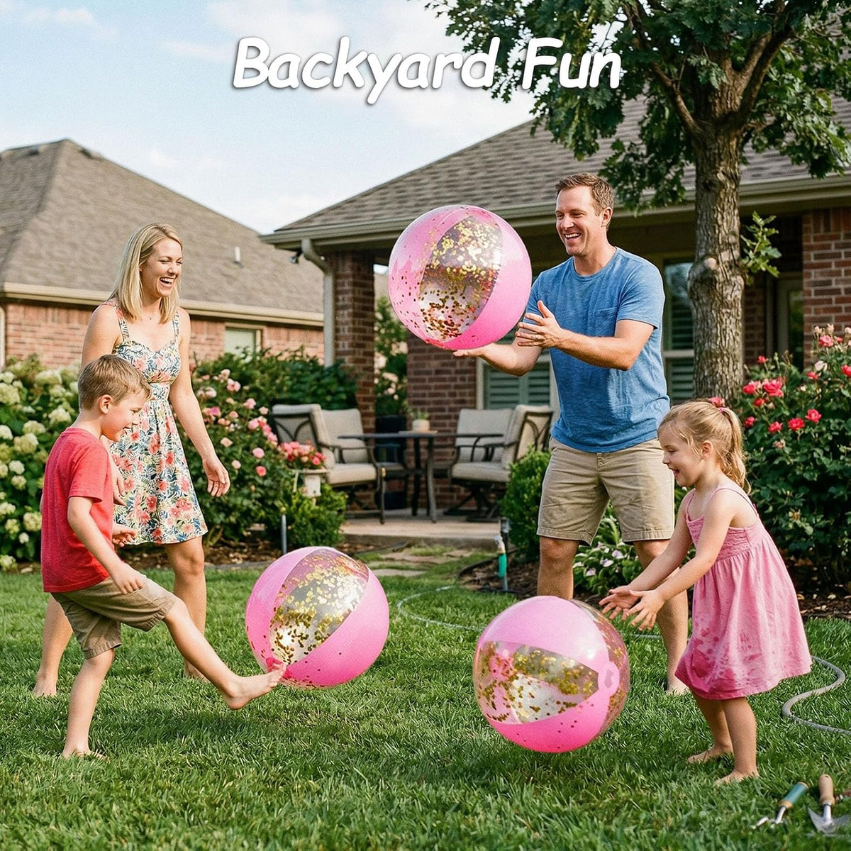16 Inch Glitter Beach Ball, 3 Pcs, Pink