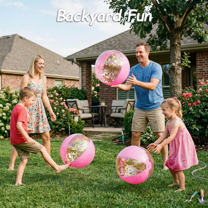 16 Inch Glitter Beach Ball, 3 Pcs, Pink