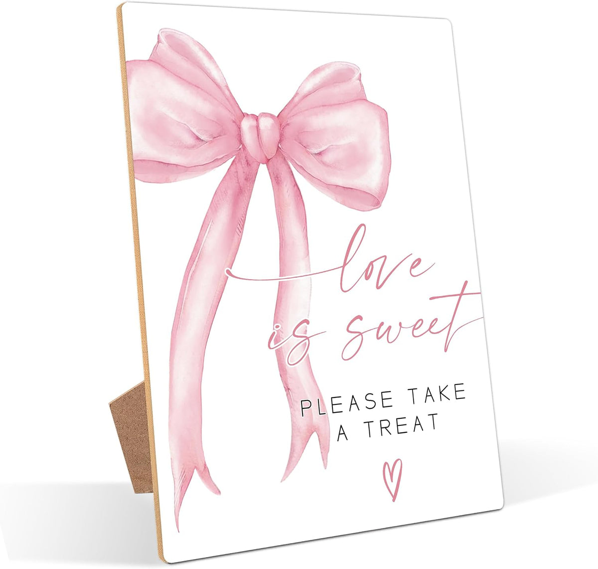 Pink Bow Theme Wooden Wedding Signs, Love is Sweet Sign, Bridal Shower Centerpieces for Tables, Couples Wedding Shower Decorations, Table Decor for Engagement, Proposal and Anniversary, 12