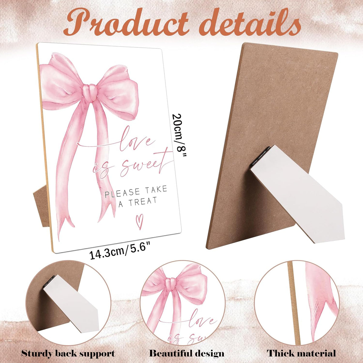 Pink Bow Theme Wooden Wedding Signs, Love is Sweet Sign, Bridal Shower Centerpieces for Tables, Couples Wedding Shower Decorations, Table Decor for Engagement, Proposal and Anniversary, 12