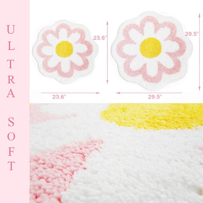 YRXRUS Flower Bath Mat, Light Pink Bathroom Rug, Beauty Bath Mats, Ultra Soft Microfiber Bath Rug, Machine Washable Flower Rug, Shower Bathtub Mat Gift Aesthetic Summer Room Decor, 23.6x23.6 in