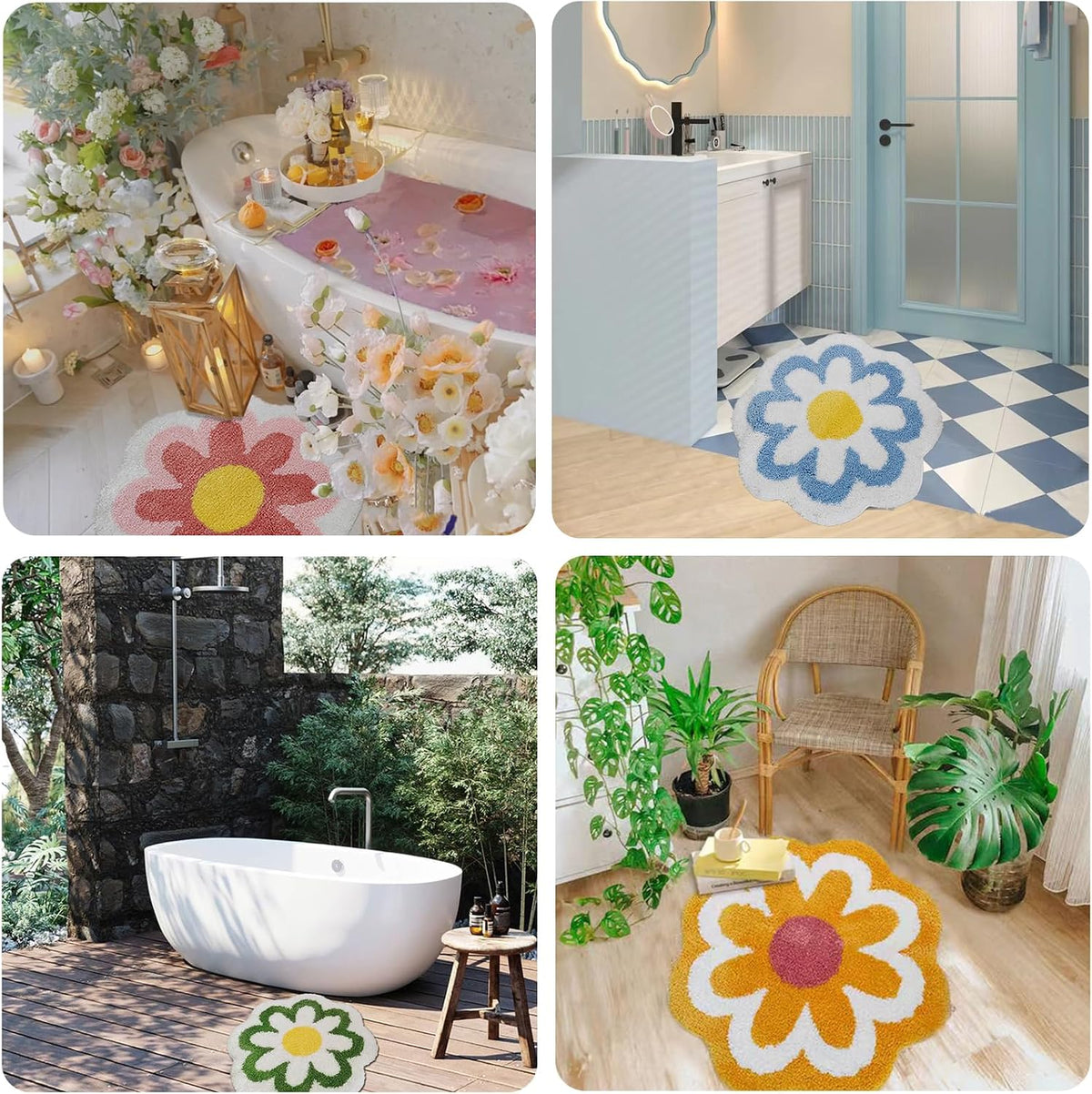 YRXRUS Flower Bath Mat, Light Pink Bathroom Rug, Beauty Bath Mats, Ultra Soft Microfiber Bath Rug, Machine Washable Flower Rug, Shower Bathtub Mat Gift Aesthetic Summer Room Decor, 23.6x23.6 in