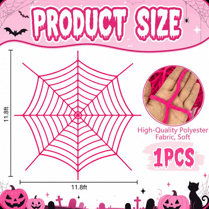 11.81 Ft Halloween Pink Spider Web Decoration, Cute Cobweb Wall Decor