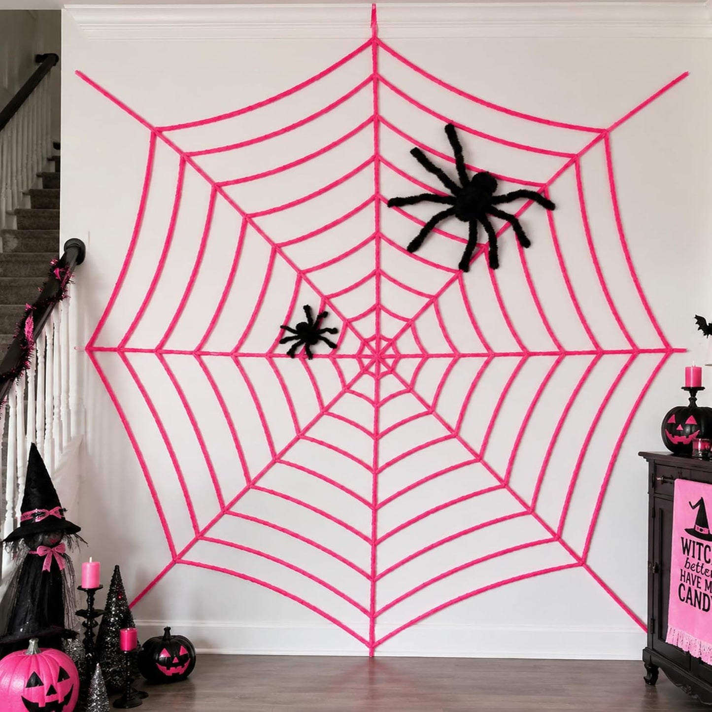 11.81 Ft Halloween Pink Spider Web Decoration, Cute Cobweb Wall Decor