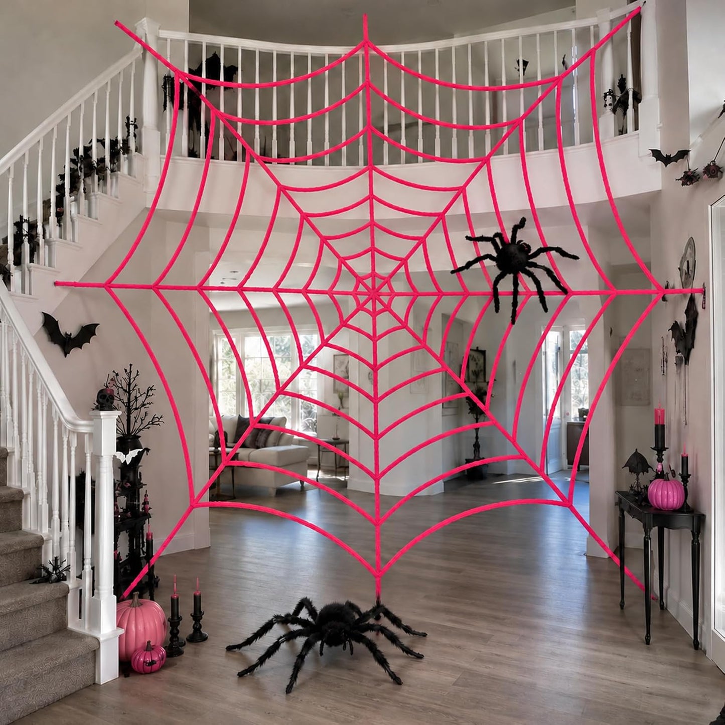11.81 Ft Halloween Pink Spider Web Decoration, Cute Cobweb Wall Decor