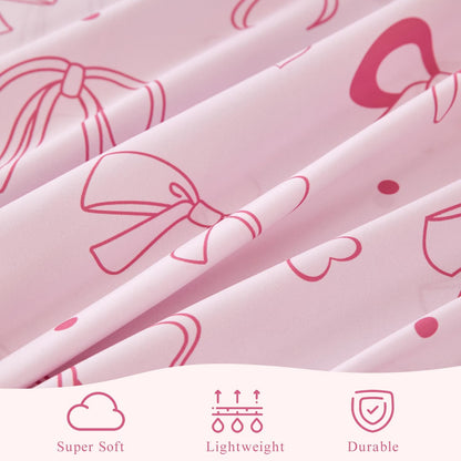 Pink Bow Kids Sheet Set Twin 3Pcs Girls Bowknot Heart Dots Printed
