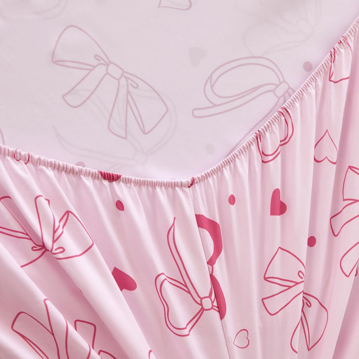 Pink Bow Kids Sheet Set Twin 3Pcs Girls Bowknot Heart Dots Printed