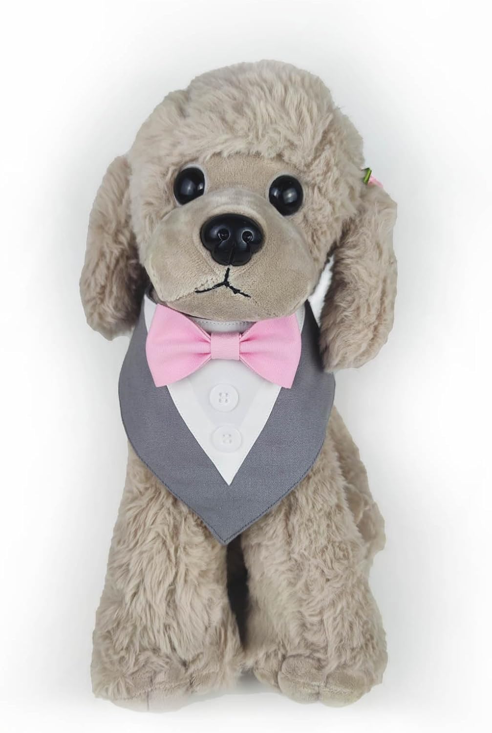 Dog Tuxedo Pink Bow, Tuxedo Bow Tie Collar, Bow Tuxedo, Tuxedo Red Bow Tie, Tuxedo Bandana, Adjustable Pet Outfit for Medium Large Dogs (L, Gray Bandana with Pink Bowtie)