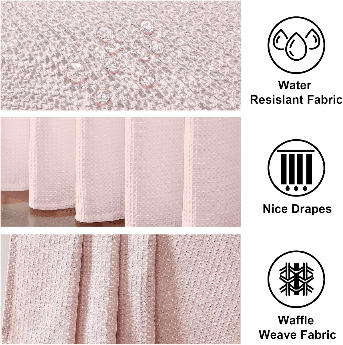 Blush Waffle Weave Fabric Shower Curtain, Textured Heavy Cloth Shower Curtains for Bathroom, Water Repellent Soft Hotel Spa Luxury Elegant Bath Curtain, Machine Washable, Blush, 72x78 Inch