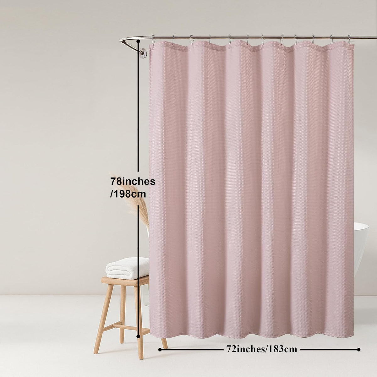 Blush Waffle Weave Fabric Shower Curtain, Textured Heavy Cloth Shower Curtains for Bathroom, Water Repellent Soft Hotel Spa Luxury Elegant Bath Curtain, Machine Washable, Blush, 72x78 Inch