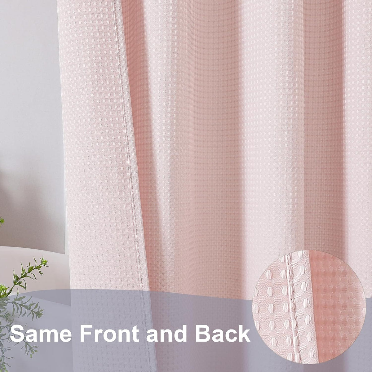 Blush Waffle Weave Fabric Shower Curtain, Textured Heavy Cloth Shower Curtains for Bathroom, Water Repellent Soft Hotel Spa Luxury Elegant Bath Curtain, Machine Washable, Blush, 72x78 Inch